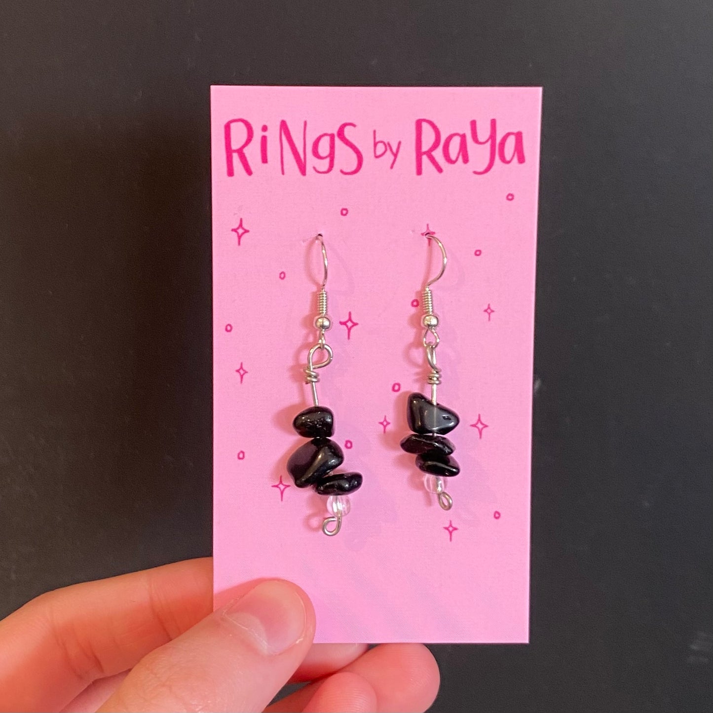 Black Tourmaline Chip Crystal Earrings