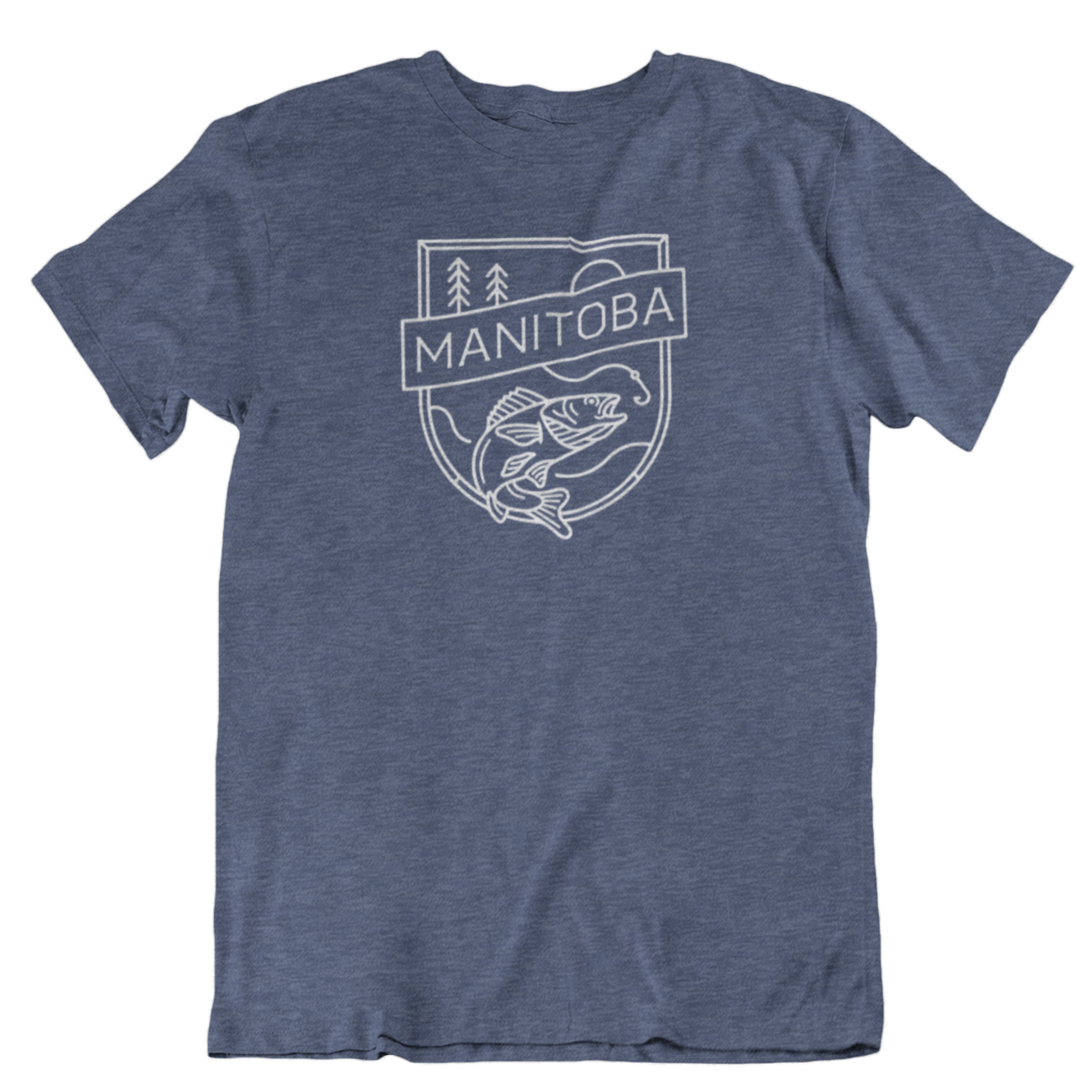 MB Angler Tee | White on Heather Navy