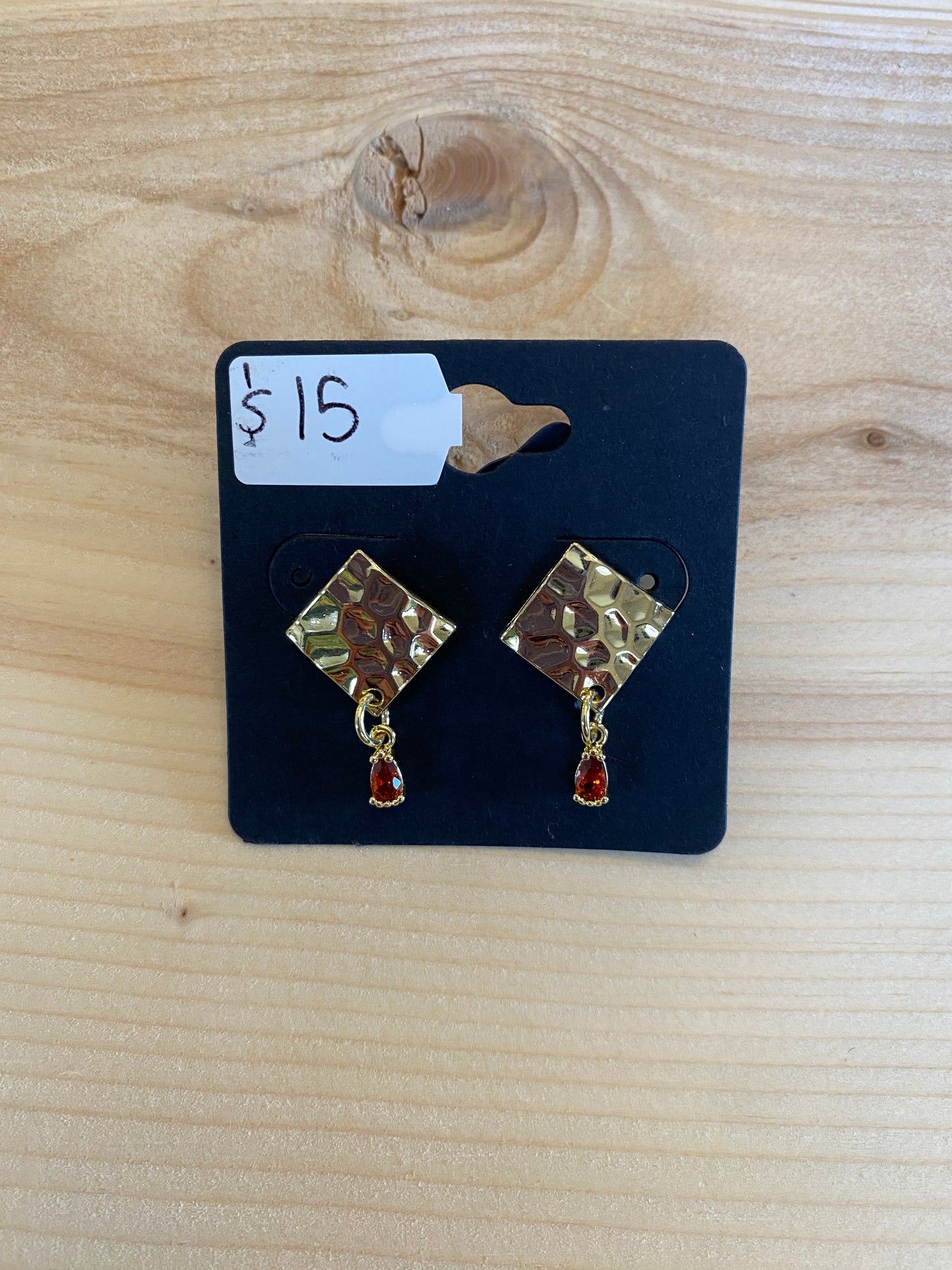 Gold with Red Jewel Earrings