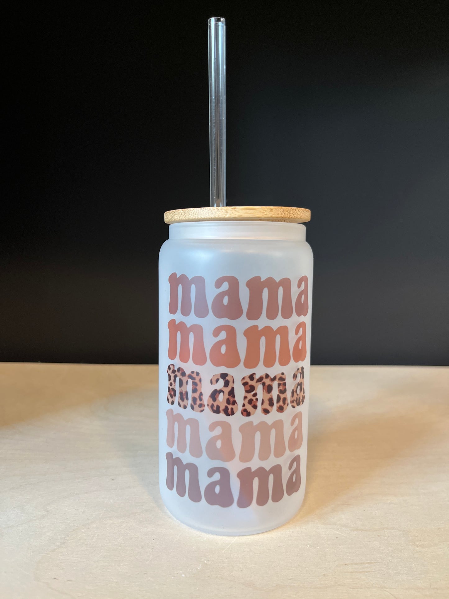 Leopard Print Mama Frosted Glass Tumbler