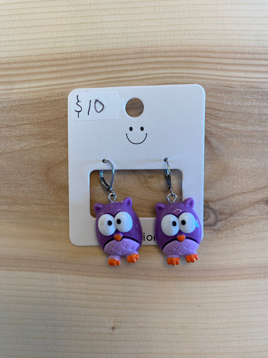 Purple Owl Earrings