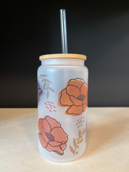 Autumn Flowers Frosted Glass Tumbler