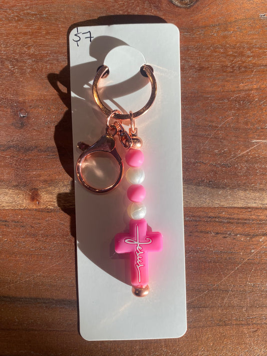 Pink Cross Keychain