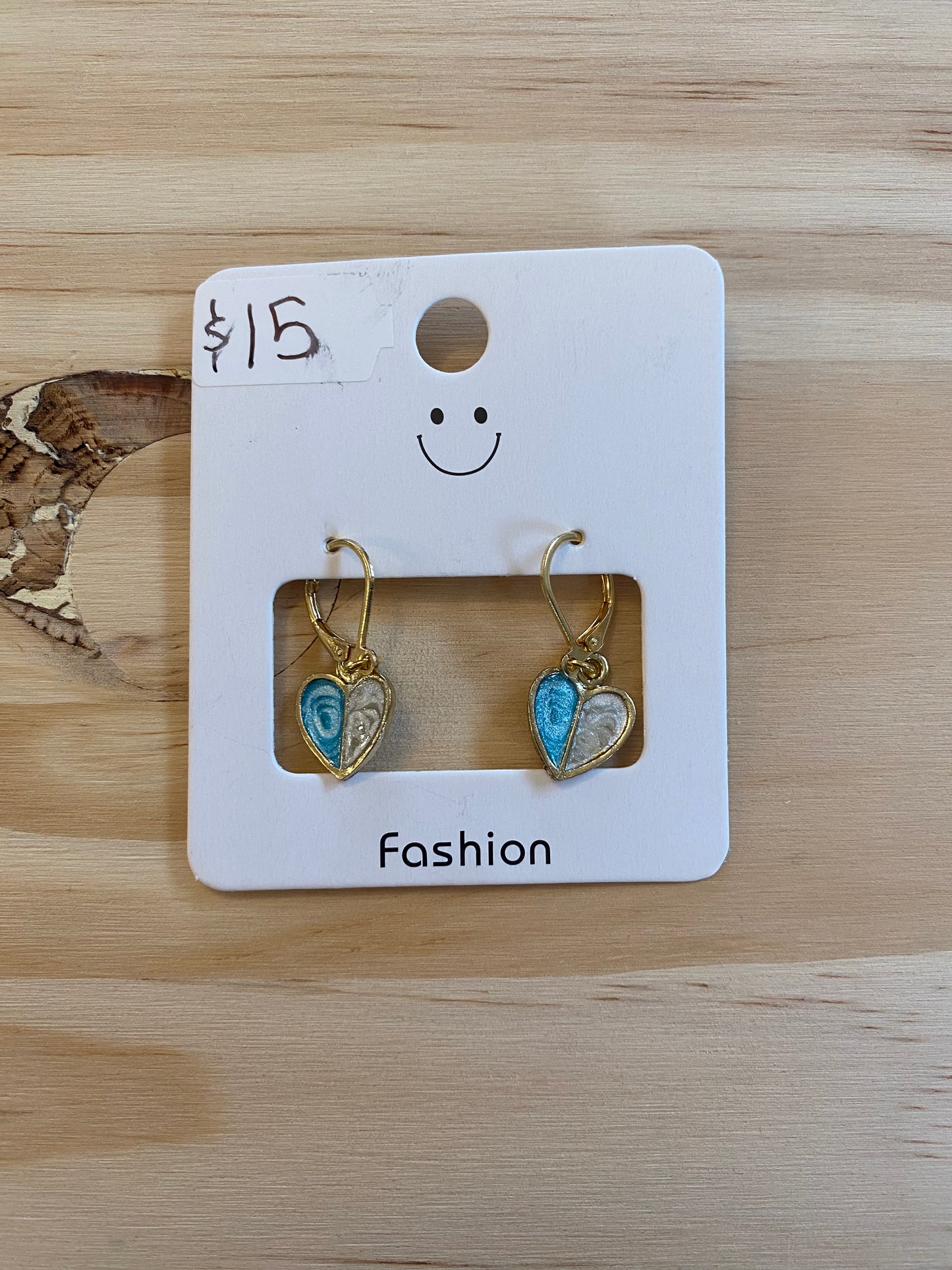 Teal and White Heart Earrings