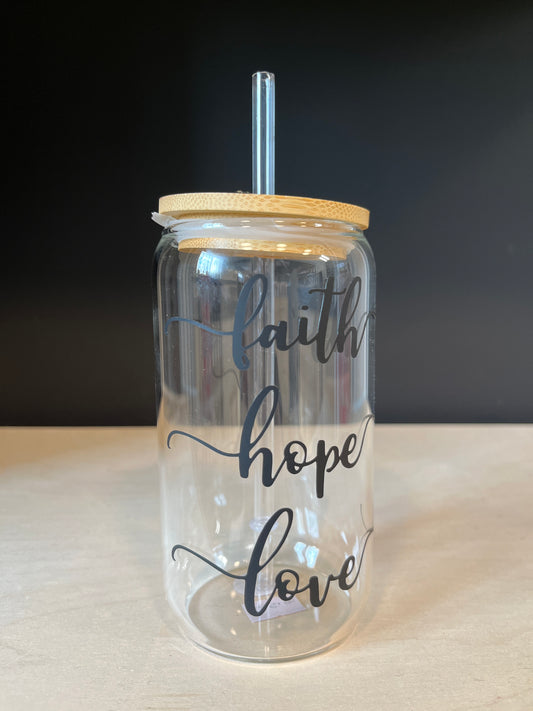 Faith, Hope, Love Glass Tumbler