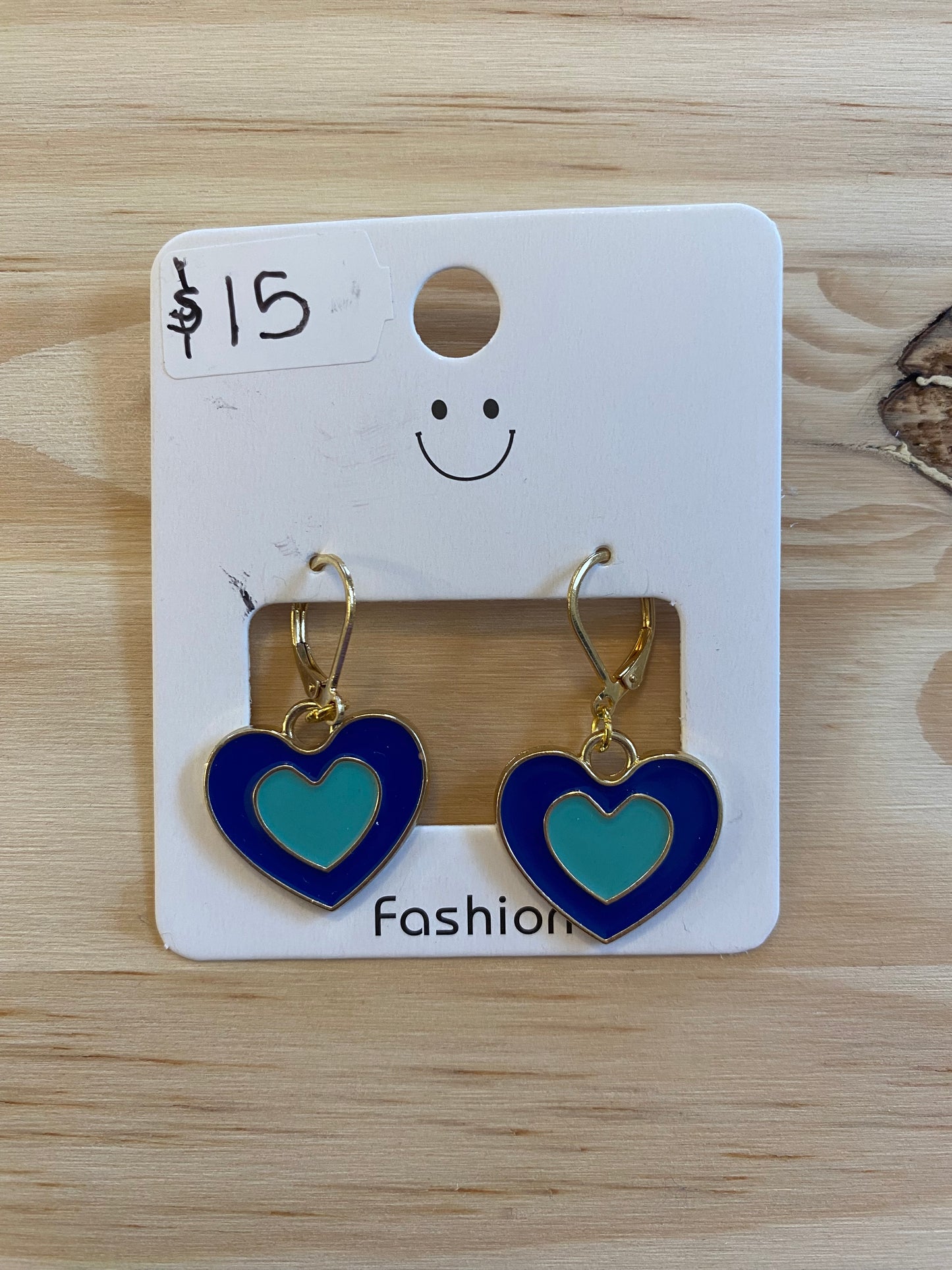 Navy and Teal Heart Earrings