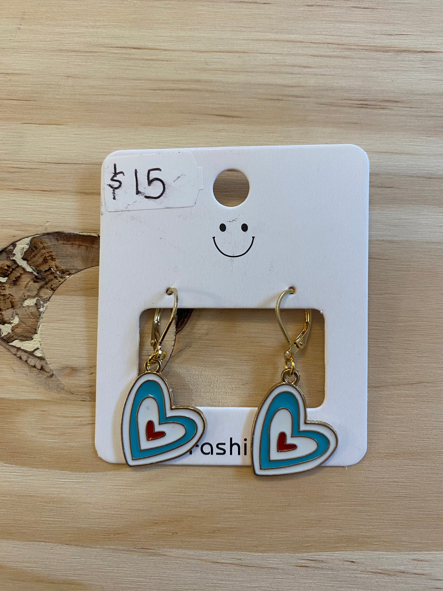 Teal, White and Red Heart Earrings