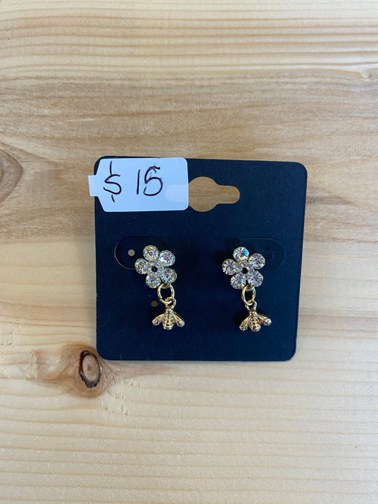 Sparkly Flower and Bee Earrings