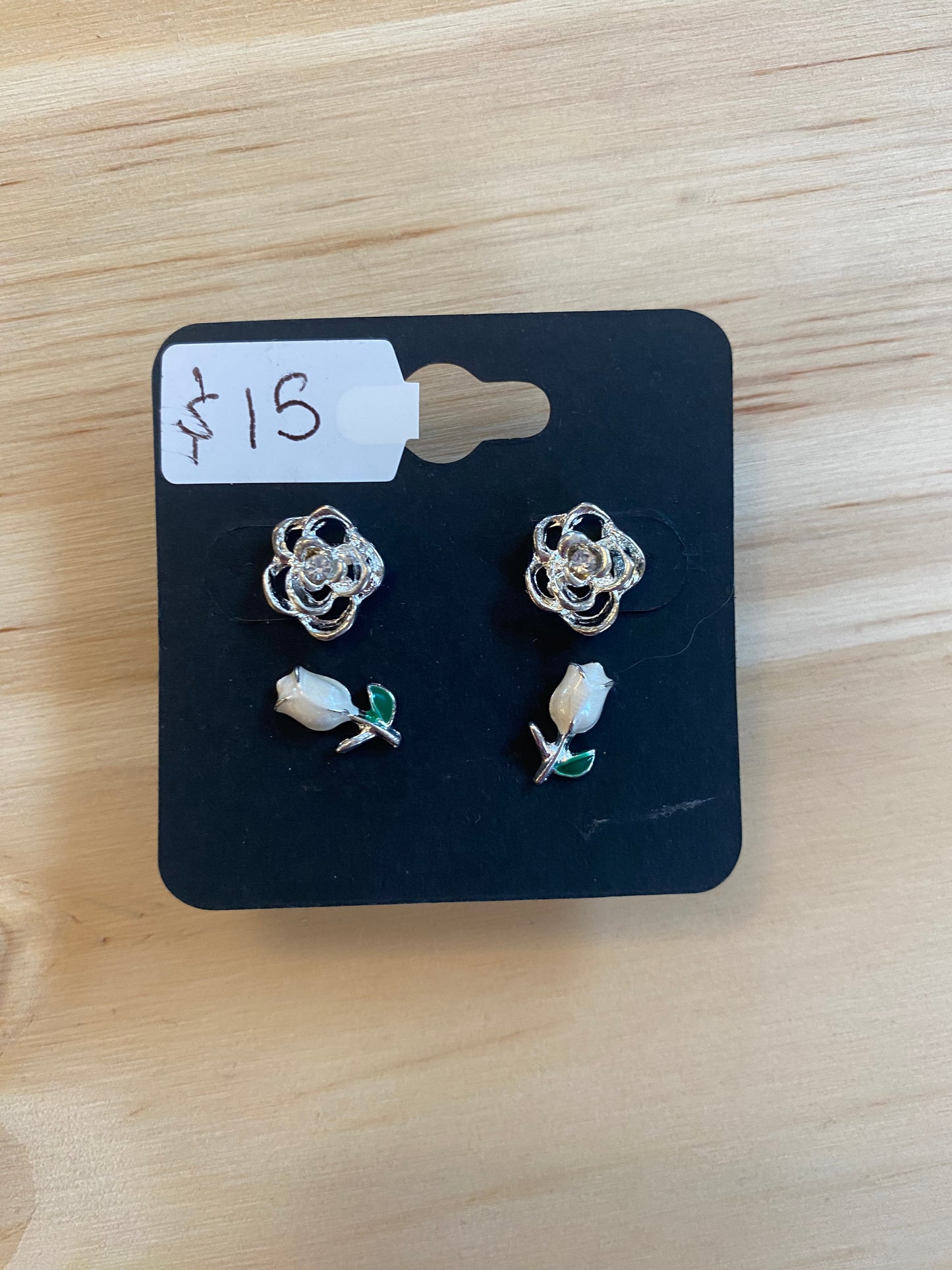 Rose and Tulip Stud Earrings Set