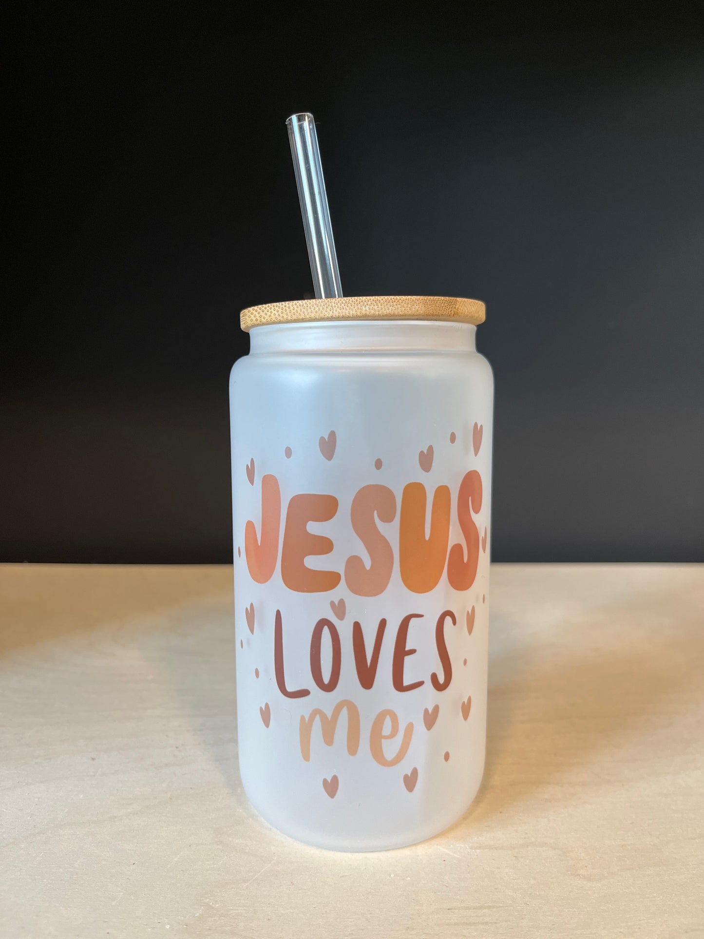 Jesus Loves Me Frosted Glass Tumbler