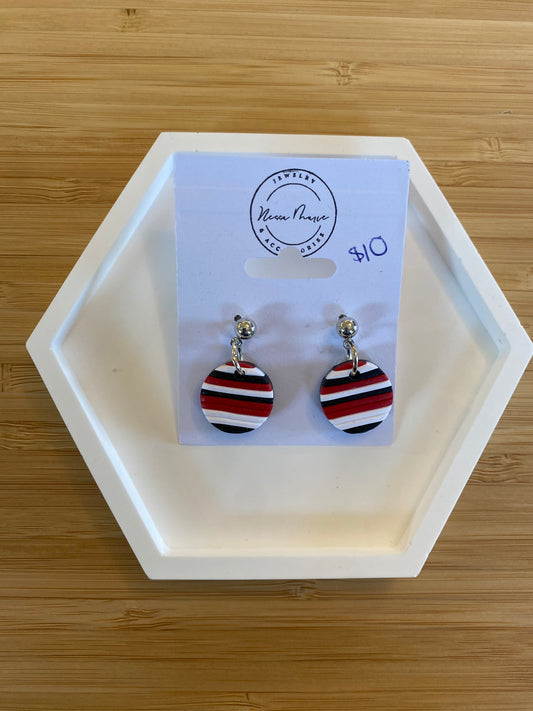 Red White and Black Circle Earrings