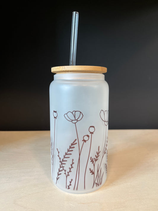 Flowers Frosted Glass Tumbler