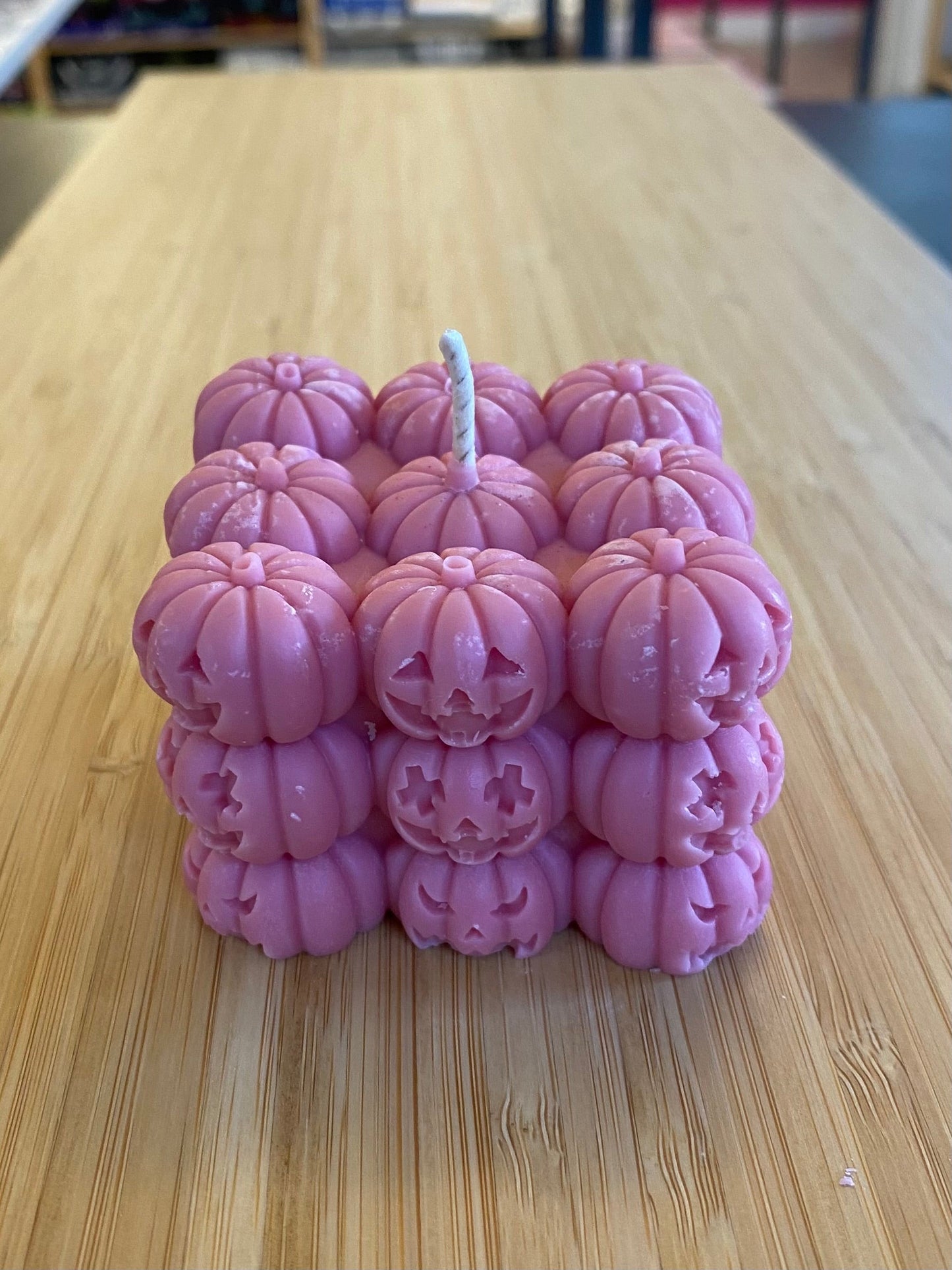 Pink Jackolantern Cube Candle