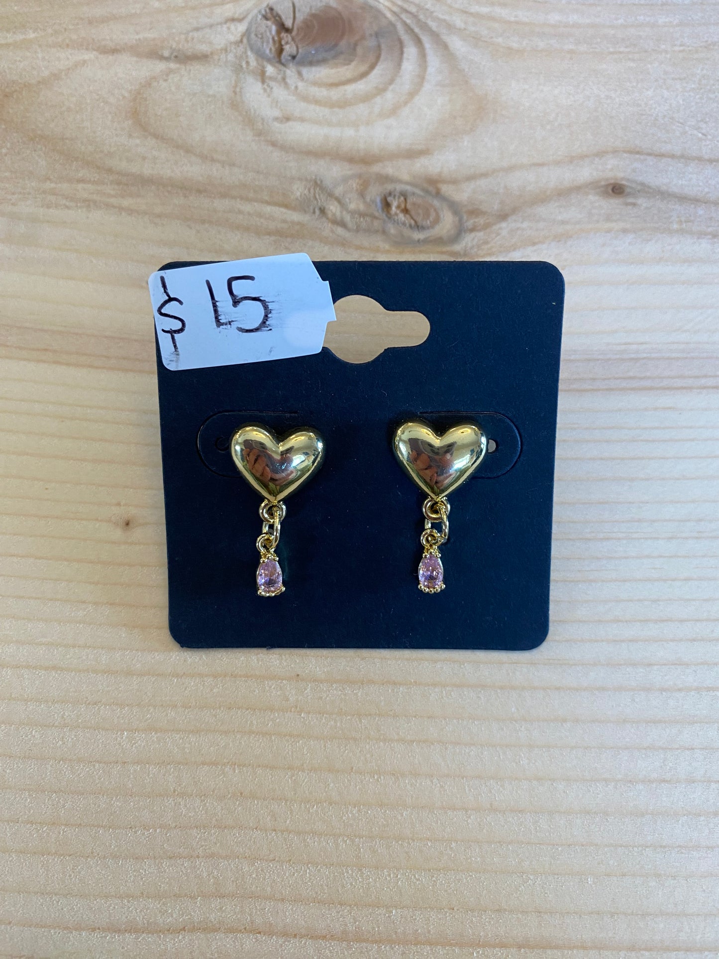 Heart with Pink Jewel Earrings