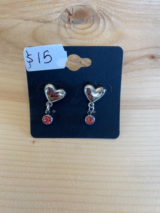 Heart with Pink Jewel Earrings