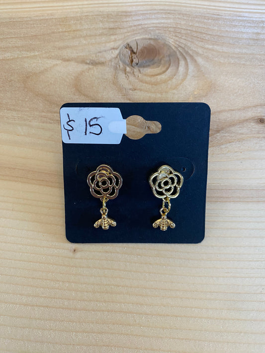 Gold Rose with Bee Earrings